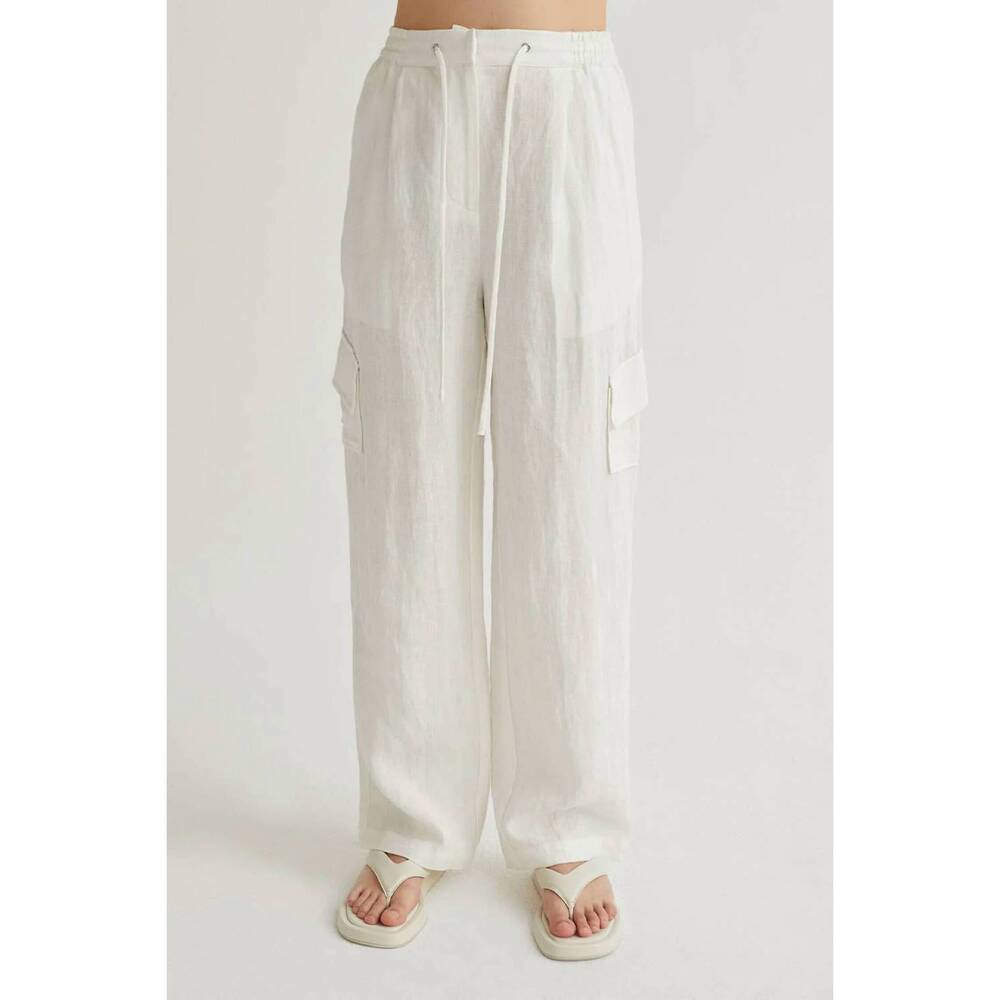 NEW CRESCENT women's julez linen cargo trouser in white